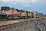 SP heritage unit leads an intermodal west